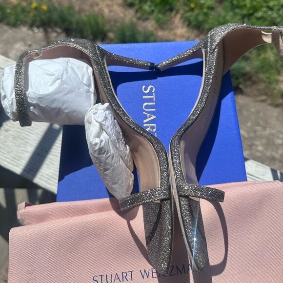 NIB Stuart Weitzman Nudist Curve Square Toe Glitter High Heel Sandals Size 6.5 - Picture 3 of 13